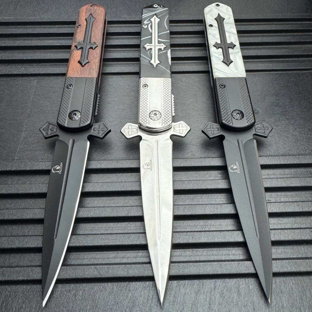 8.75” Spring Assisted Tactical Celtic Cross Pocket Knife Hunting