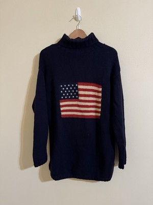 Ralph Lauren Country Cashmere American Flag Sweater USA Knit Turtleneck Navy M