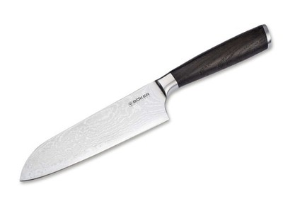 Böker Meisterklinge Damast Santoku Kochmesser Räuchereichengriff 16,5 cm Klinge
