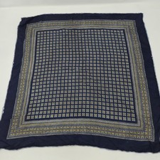   Vintage Men's Pocket Square Handkerchief 18" Navy Blue Geometric Pattern