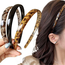 3Pcs Retro Leopard Print Headbands Set, Fashion Acetate Hair Bands Black Head Ba