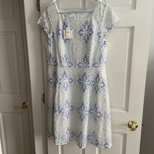 RSVP By Talbots Women’s White And Blue Cap Sleeve Dress. New With Tags Size 14.