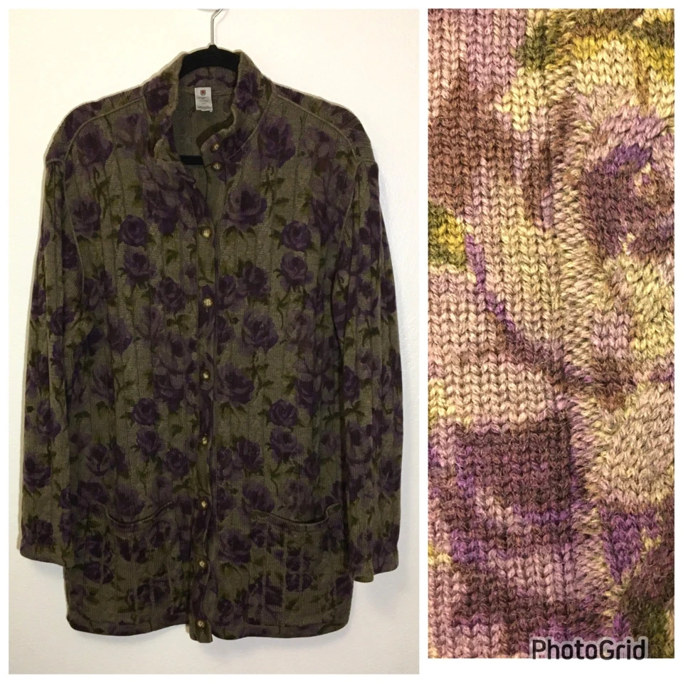 Vintage 80s Ungaro Italian Knit Button Front Cardigan Beautiful Floral Roses (2) - Image 3 of 4