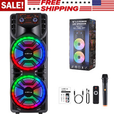 Dual 12'' Portable Party Bluetooth Speaker TWS Heavy Bass Subwoofer w/Mic