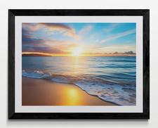 Sunset Beach Seascape Seaside Framed Canvas Picture Poster Print Wall Art