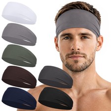 7 Pack Sports Headbands for Men, Sweat Absorbent Non Slip Elastic Headband, Quic