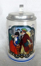 ALT Bierkrug Wanderer Muss I denn zum Städtle hinaus Zinn Krug Sammelkrüge