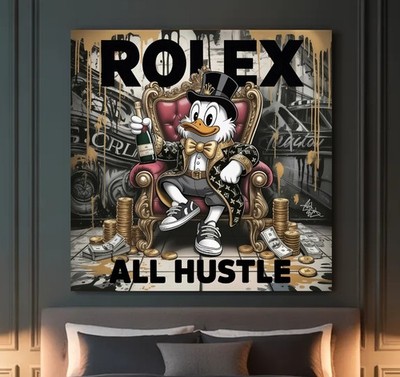 XXL LEINWAND BILDER BIS 140x140x5 DAGOBERT DUCK ZITAT LUXUS MODE WANDBILD DISNEY