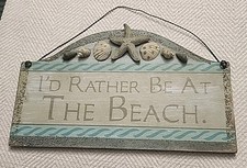 I'd Rather Be At the Beach Wood Sign Seashells Hanging