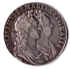 1689 William & Mary Halfcrown. No Pearls, Frosted Caul, S3434, High Grade.