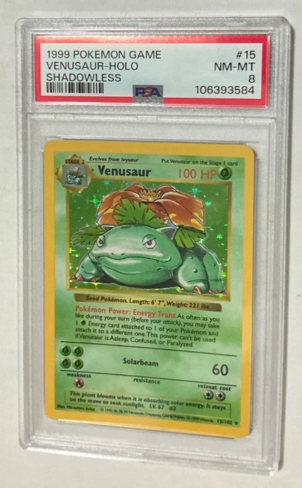 1999 POKEMON BASE SET SHADOWLESS #15 VENUSAUR HOLO PSA 8 WOTC Fresh Pull & Cert - Image 3 of 4