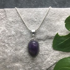18" Necklace 2" Amethyst Gemstone Pendant 925 Silver Plated New Free Ship 4611