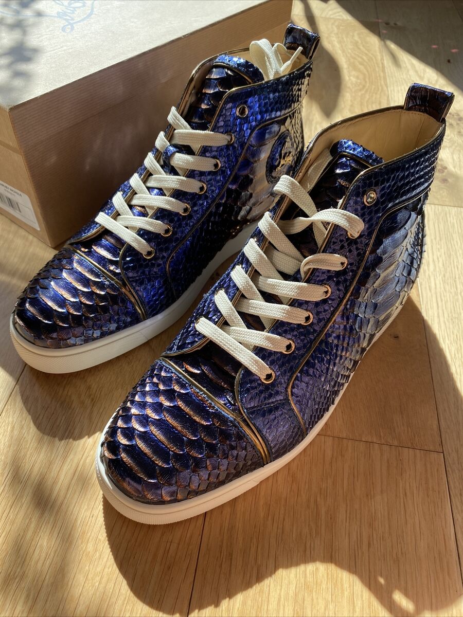 Christian Louboutin Louis Flat Python Metal Blue Gold Sz 44 Christian Louboutin Louis Flat Python Metal Blue Gold Sz 44