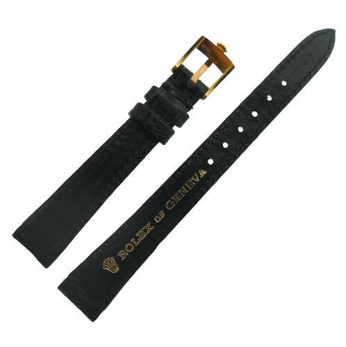 LADIES ROLEX 13mm BLACK GENUINE LIZARD LEATHER WATCH STRAP NOS ORIGINAL BUCKLE - Picture 2 of 3