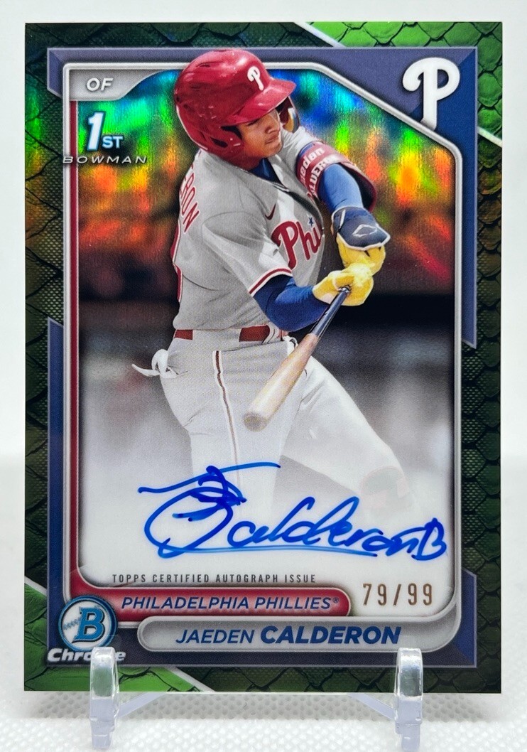 2024 Bowman Chrome Jaeden Calderon 1st Prospect Reptilian Green Auto /99 CPA-JCN