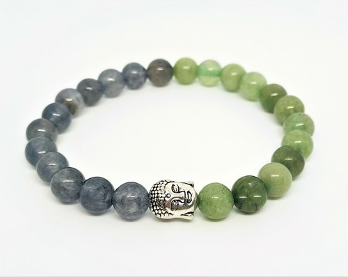 Bracelet Perles D'Agate Multicolore 6mm Avec Charm Bouddha Argenté - Anti-Stress Neuf