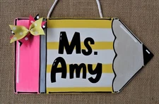 Personalize TEACHER PENCIL SIGN Name Plaque School Class Classroom Wall Hanger
