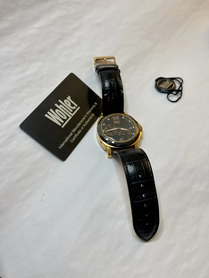 Hermoso reloj trasero WOHLER GOETHE para hombre automático negro/oro rosa All-SS WR 50m  Foto 3 de 4