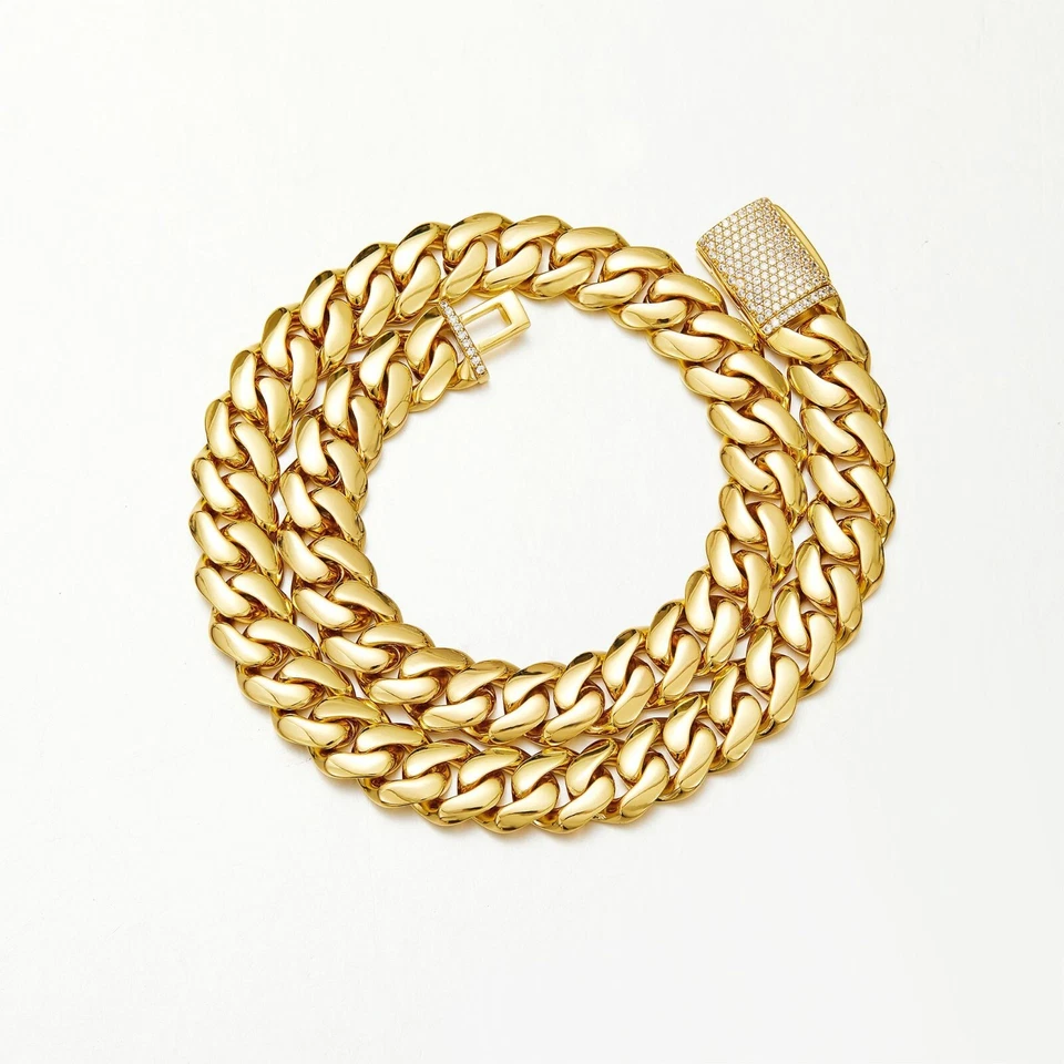 8-22 мм из нержавеющей стали 18K GP Miami хип-хоп кубинский цепочка ожерелье или браслет - Изображение 3 из 4