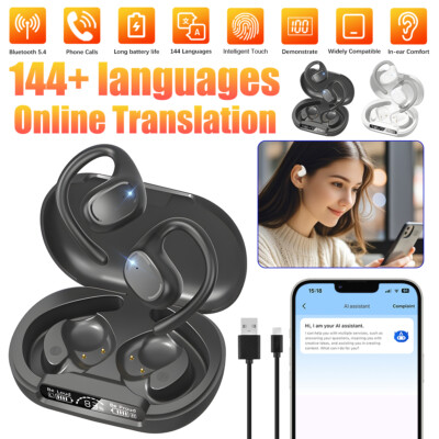 Wireless OWS Open-Ear Headphones w/144-Lang Translation 50Hrs Air Conduction USA