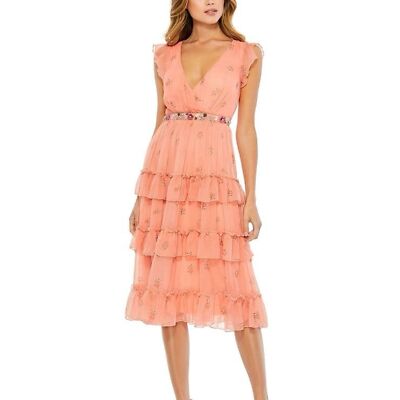 knee length dresses for ladies Dusty Apricot Tiered Midi Dress – PinkBlush