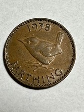 1938 Great Britain Farthing King George VI Bronze Coin BN KM#843 XF-AU