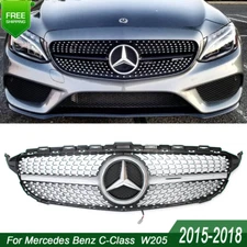 Front Grille W/LED Emblem For Mercedes Benz W205 C180 C250 C300 Grill 2015-2018