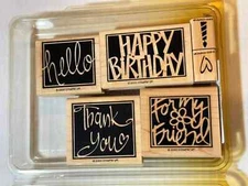 STAMPIN' UP! VIVID GREETINGS WOOD MOUNTED RUBBER STAMPS BIRTHDAY FRIEND SET OF 6