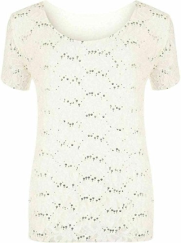 Womens Short Sleeve Floral Lace Lined Sequin Top Ladies Party Top Sizes UK 14-28 - Picture 3 of 12