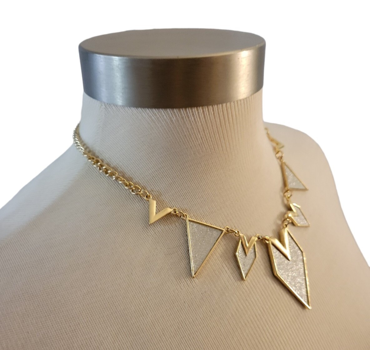 Express Statement Necklace Triangle Goldtone Silv… - image 2