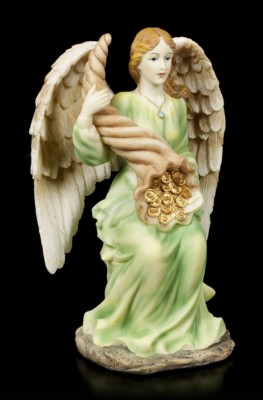 Engel Figur - Schutzengel Glücksengel Fortuna mit Goldmünzen - Fantasy Deko