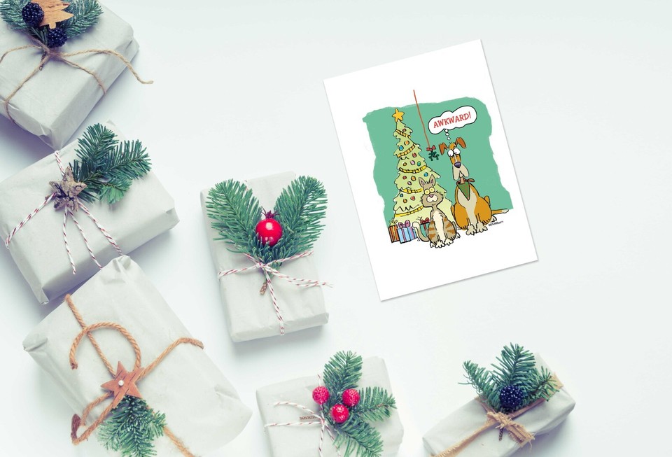 Funny Dog & Cat Christmas Cards - Awkward Moment! - 18 Boxed Cards and ...