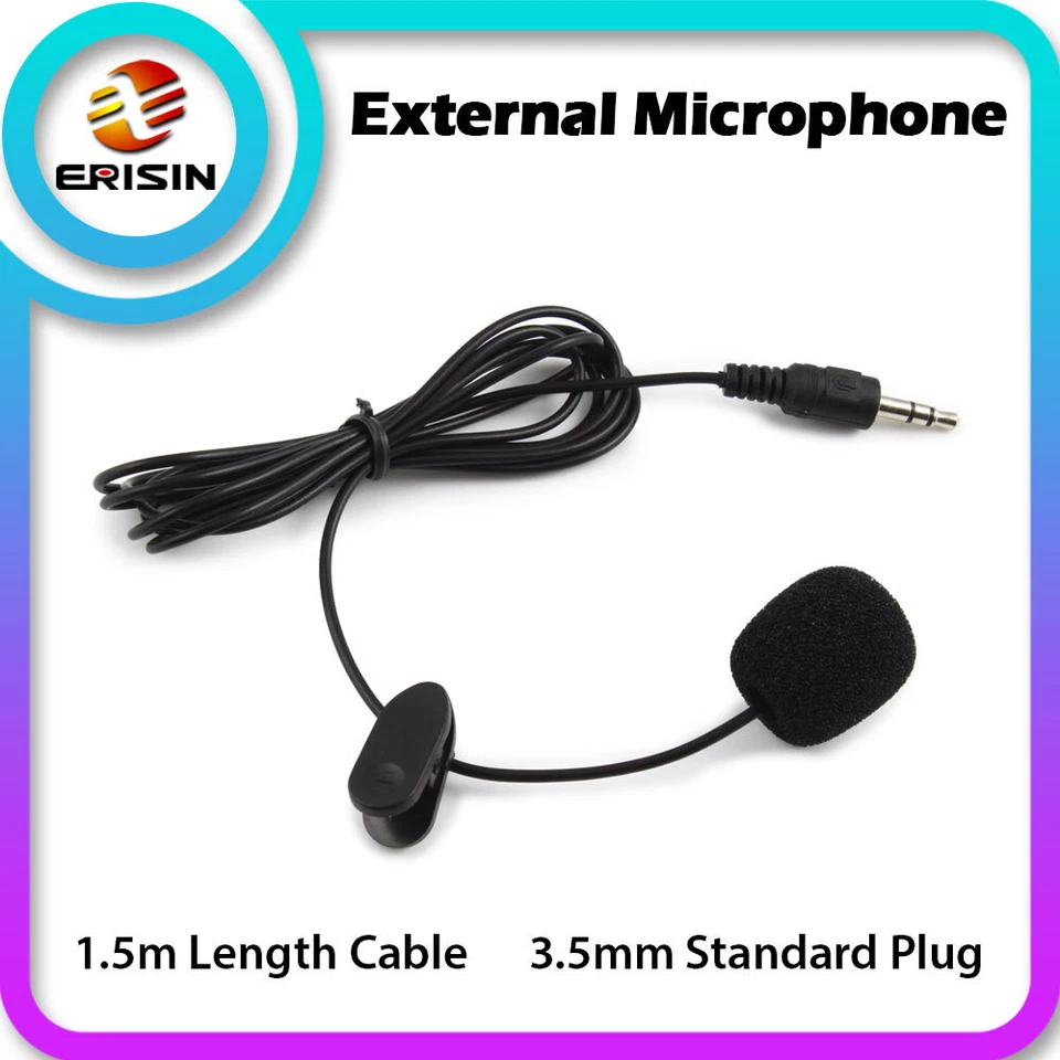 ERISIN Universal 3.5mm Audio External Microphone for Car Stereo Headsfree laptop Clips