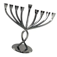  Menorah Silver Color Hannukah Judaica Metal Rite Lite Ltd 8.25” Tall Modern