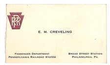Pennsylvania Railroad Employee Business Card E.M. Creveling Passenger Department