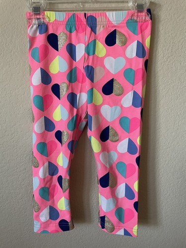 Lot Of 2 Carter’s Floral Sparkle Glitter Hearts Girls' Capri Leggings Size 6/6X - Picture 5 of 7