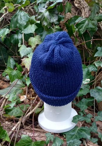 Beanie Hat Superfine 100% Merino Wool Hand Made Navy Blue - Picture 6 of 6