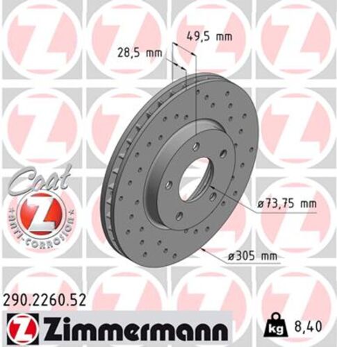 2x ZIMMERMANN Bremsscheibe SPORT COAT Z 290.2260.52 für XJ XK JAGUAR Convertible - Afbeelding 1 van 1