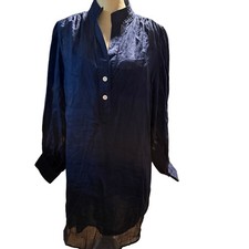 Banana Republic 100% Ramie Sheer High Low Tunic Dress, Navy Blue, Women's Large