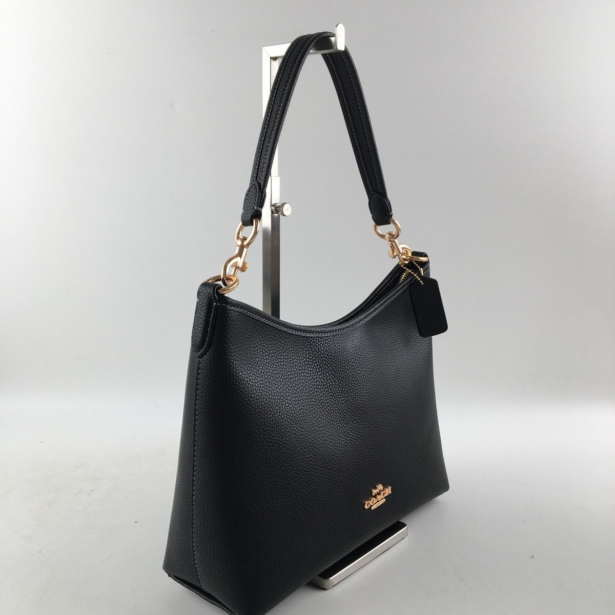 COACH CR148 Laurel Shoulder Bag Black Soft Pebble Leather Zip top