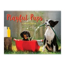 2026 Playful Pups Dog Wall Calendar 12x9 Inch Closed 18x12 Open Spiral Bound