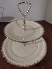 VTG Pearl China Co***2 Tier Serving Tray Party Tidbit Plate Dish 22k Gold Trim