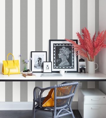 Erfoni 17.7''x197'' Grey Stripe Peel and Stick Wallpaper Modern Gray and White ...