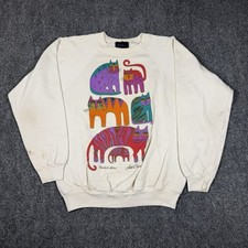 Vtg Laurel Burch Fantastic Felines Cats Crewneck Sweatshirt White Adult Large