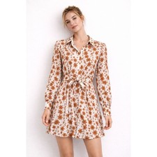 SEZANE Sol Mini Dress Camel Broderie/Ecru Sz 38