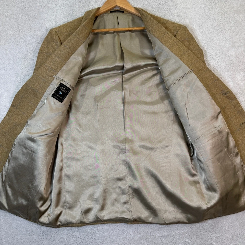 Chaqueta Blazer Abrigo Deportivo Hart Schaffner Marx Para Hombres 44R Tostado a Cuadros Lana Mezcla Seda Foto 4 de 4