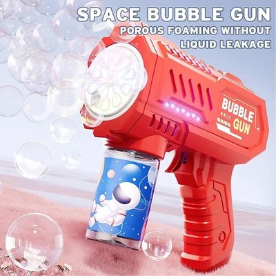 Kids Bubble Gun Toy LED Light Automatic Bubble Maker No Battery Red