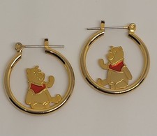 Winnie The Pooh Gold Tone Metal Hoop Earrings Disney