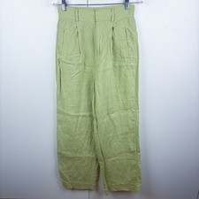 Everlane 100% Linen Way High Drape Pant Trouser Leek Lime Green Straight Leg 2