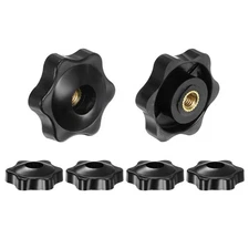 6pcs Star Knobs M5 Thread 32mm Head Through Hole Brass Insert Hand Knob Black